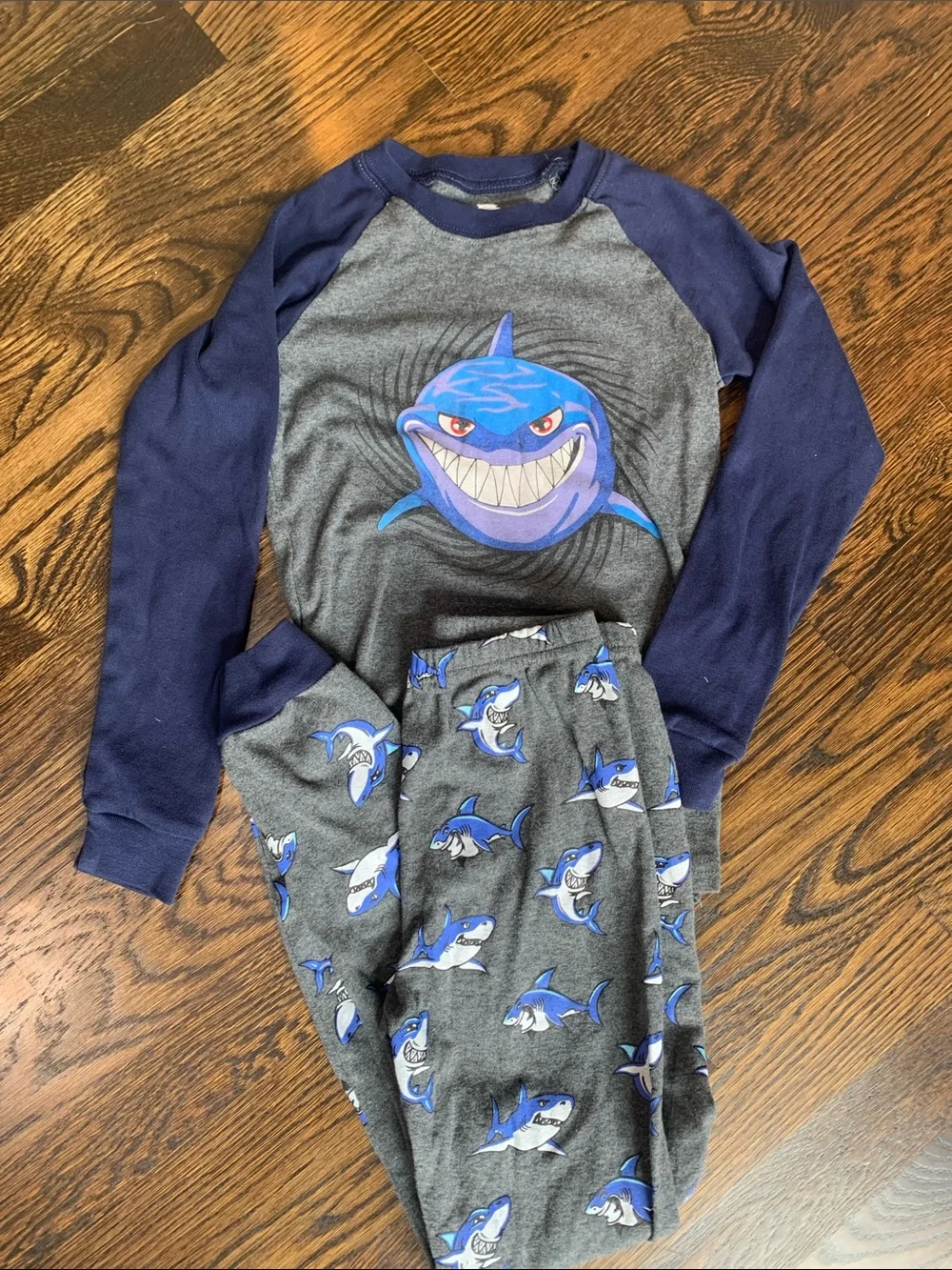 Boys' Shark Graphic Raglan Pajama Set - Navy & Gray